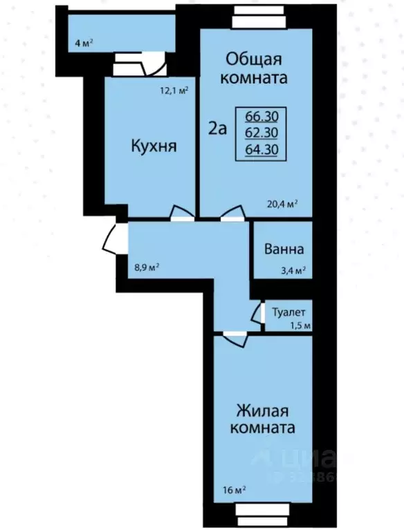 2-к кв. Тамбовская область, Тамбов ул. Имени С.И. Савостьянова, 3Б ... - Фото 1