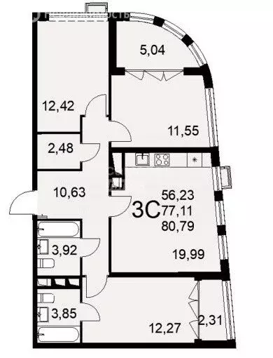 3-комнатная квартира: Тула, улица Фёдора Смирнова, 1 (80.79 м) - Фото 0