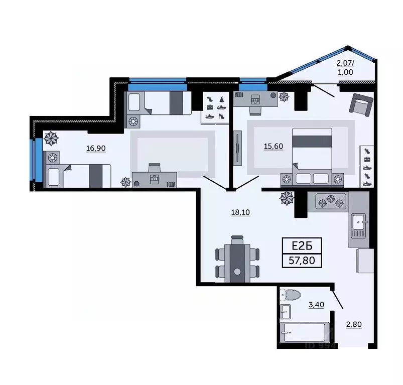 2-к кв. Ростовская область, Ростов-на-Дону Северный мкр, просп. ... - Фото 2
