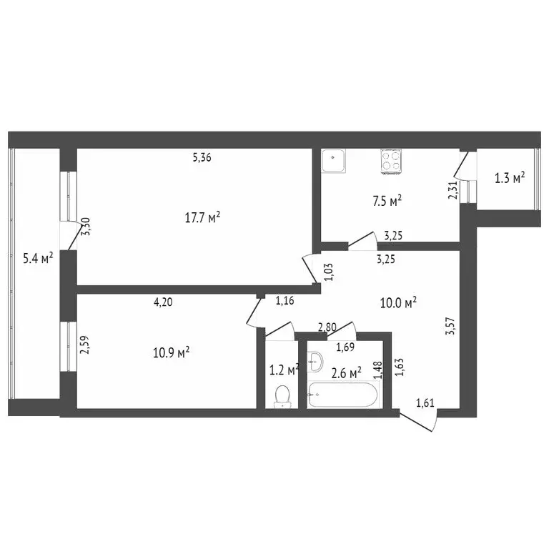 2-комнатная квартира: Ишим, Большая улица, 198 (49.4 м) - Фото 1