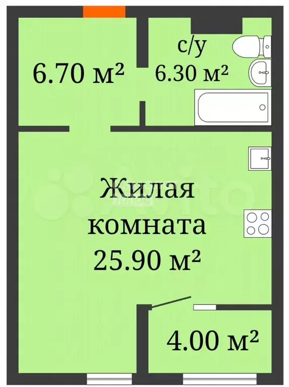 Квартира-студия, 42,9 м, 15/19 эт. - Фото 0
