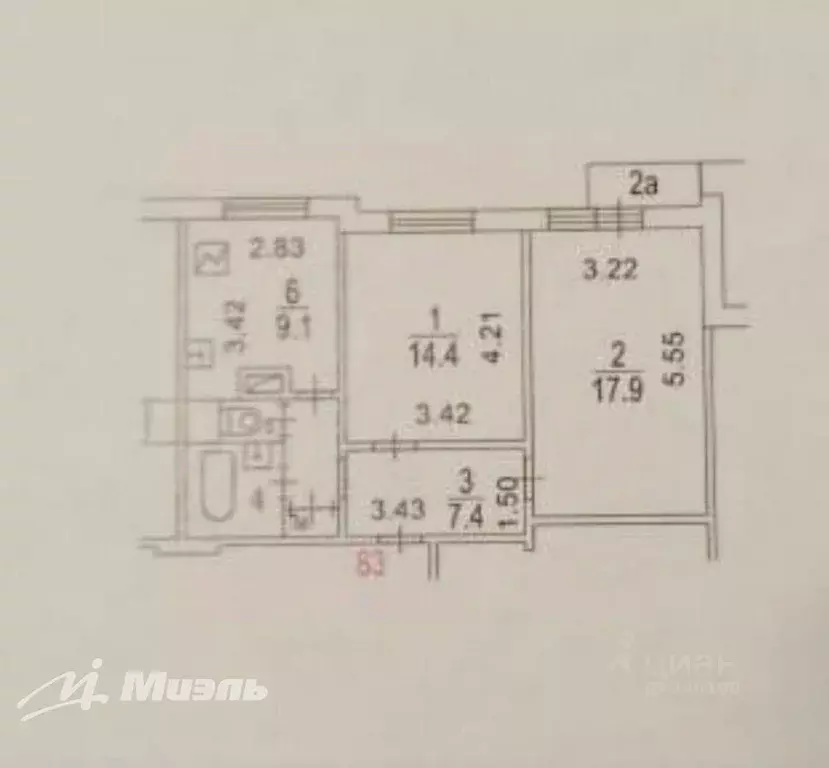 Квартира, 2 комнаты, 53.8 м - Фото 0