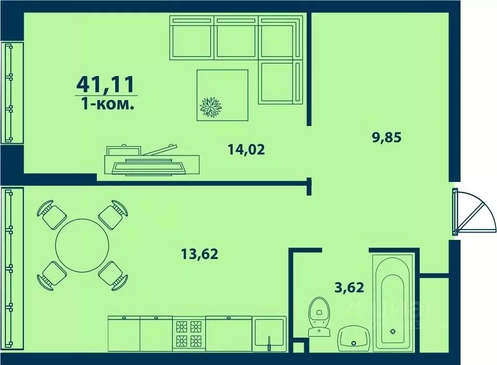1-к кв. Башкортостан, Уфа ул. Ивана Спатара, 14 (41.11 м) - Фото 0