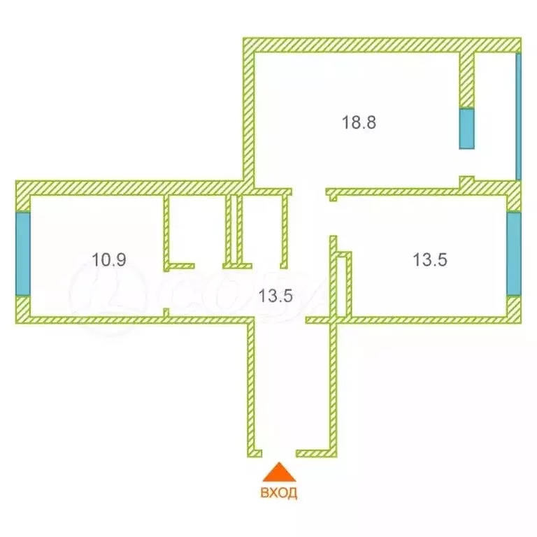2-комнатная квартира: Тюмень, улица Николая Фёдорова, 17 (61.3 м) - Фото 1