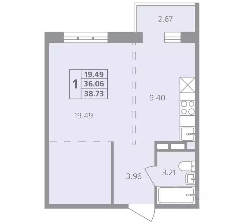 1-к кв. Иркутская область, Иркутск ул. Лобачевского, 31 (38.73 м) - Фото 0