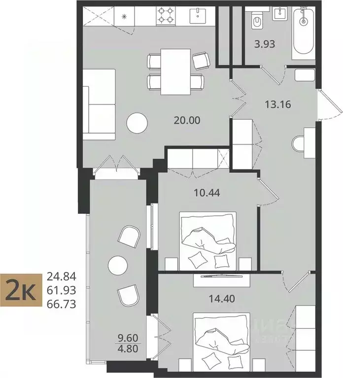 2-к кв. Архангельская область, Архангельск Коммунальная ул., 6 (66.73 ... - Фото 0