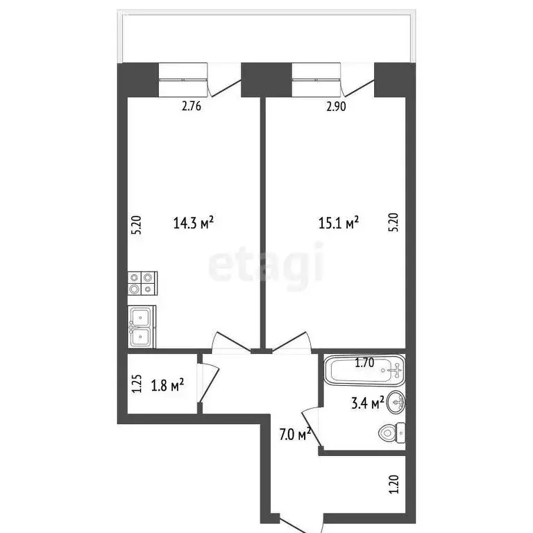 2-комнатная квартира: Архангельск, Комсомольская улица, 42 (42 м) - Фото 0