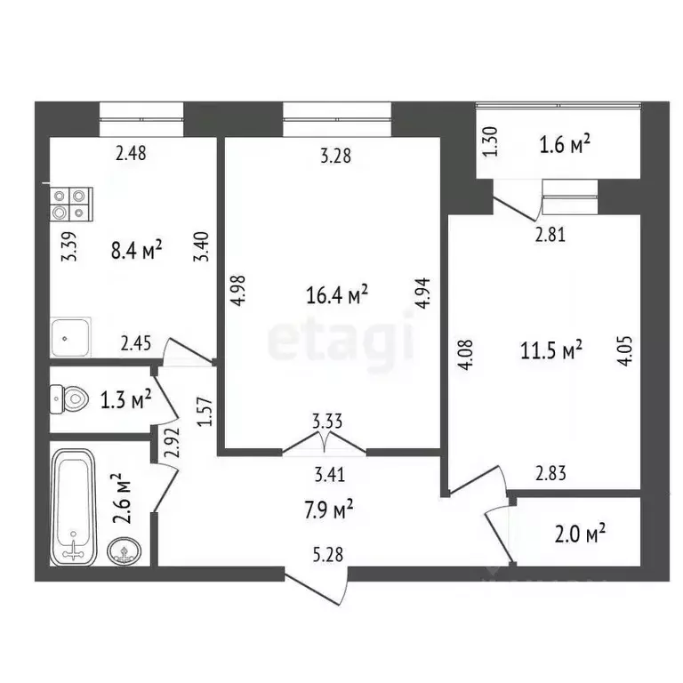 2-к кв. Башкортостан, Стерлитамак ул. Артема, 85 (51.7 м) - Фото 1