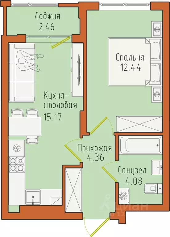 1-к кв. Калининградская область, Светлогорск пос. Отрадное,  (38.51 м) - Фото 0