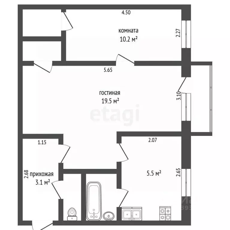 2-к кв. Тюменская область, Тюмень ул. Баумана, 27 (43.9 м) - Фото 2