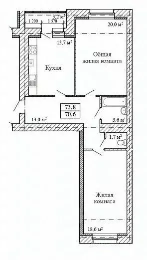 2-к кв. Тамбовская область, Тамбов ул. Зои Космодемьянской, 3А (73.8 ... - Фото 1