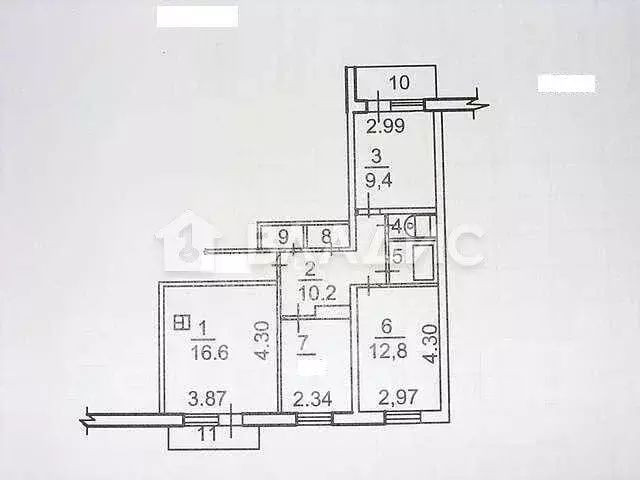 3-к кв. Пензенская область, Пенза Ладожская ул., 95 (67.9 м) - Фото 2
