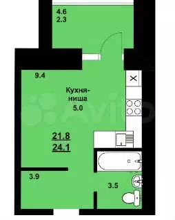 Квартира-студия, 24,1 м, 4/10 эт. - Фото 0