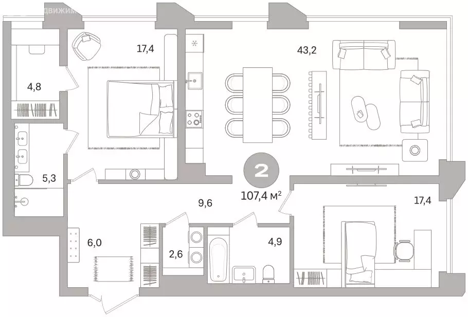 2-комнатная квартира: Екатеринбург, улица Гоголя, 21 (107.35 м) - Фото 2