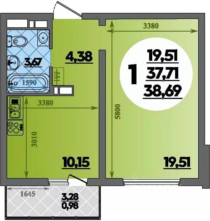 1-к кв. Адыгея, Майкоп ул. Михайлова, 7 (38.69 м) - Фото 1
