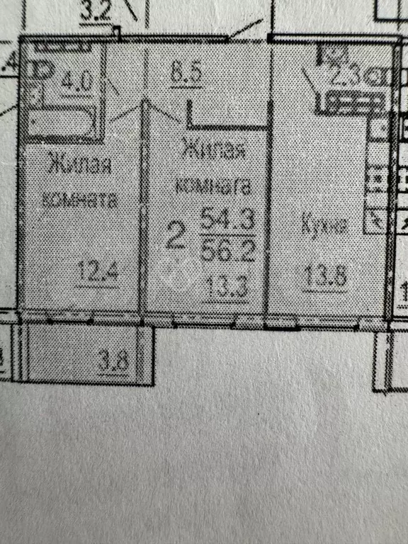 2-к. квартира, 54,3 м, 8/8 эт. - Фото 0