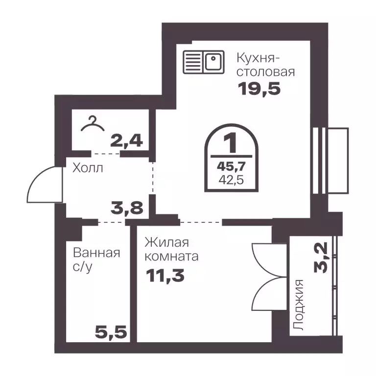 1-комнатная квартира: Челябинск, ЖК Голос.Меридиан (42.5 м) - Фото 0