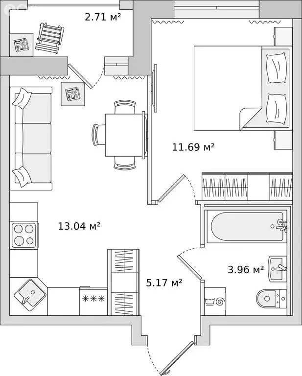 1-комнатная квартира: Мурино, улица Шоссе в Лаврики, 55 (33.8 м) - Фото 0