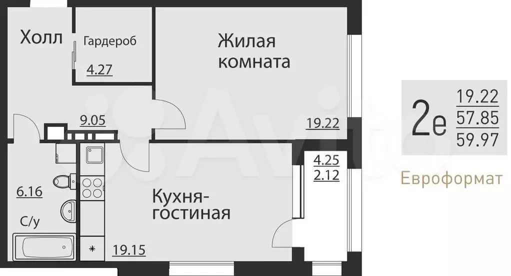 2-к. квартира, 60м, 5/25эт. - Фото 1