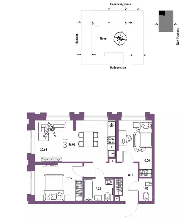 3-к кв. Тюменская область, Тюмень Береговая ул., 100к2 (56.06 м) - Фото 0