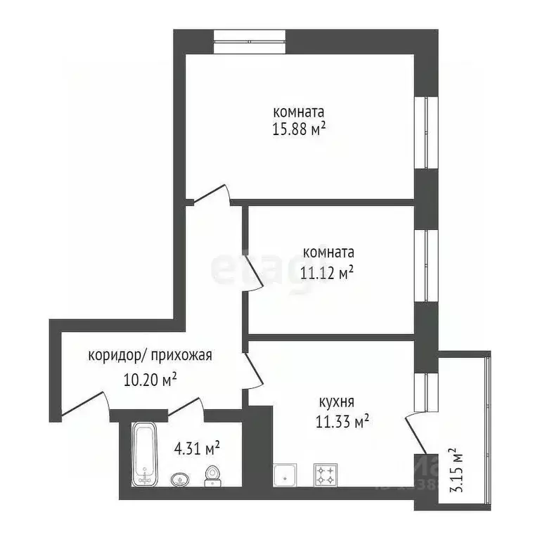 2-к кв. Красноярский край, Красноярск ул. Калинина, 41Б (54.7 м) - Фото 2