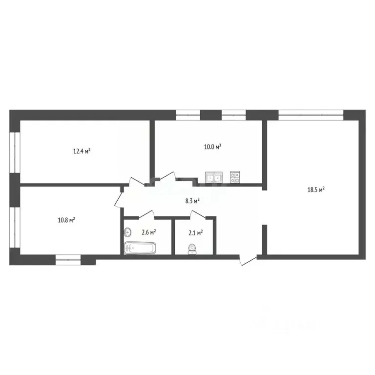 3-к кв. Тюменская область, Тюмень ул. Ю.-Р.Г. Эрвье, 26 (64.7 м) - Фото 2