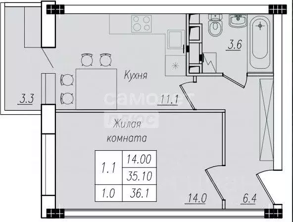 1-к кв. Курская область, Курск ул. Энгельса, 158 (40.3 м) - Фото 1