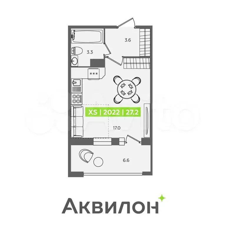 квартира-студия, 27,2 м, 9/13 эт. - Фото 0