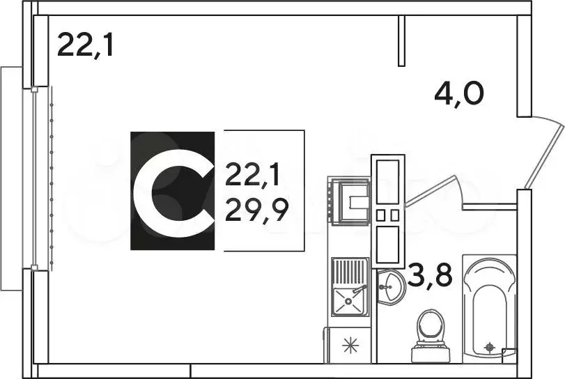 Квартира-студия, 29,9м, 10/16эт. - Фото 1