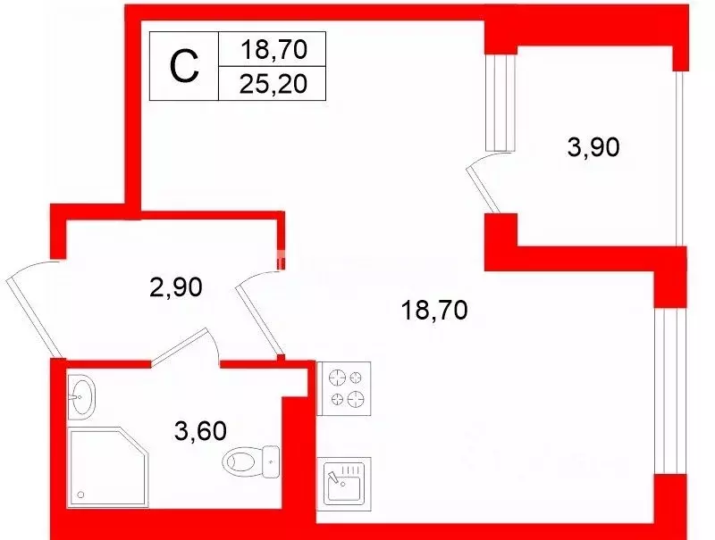 Студия Санкт-Петербург пос. Стрельна, просп. Буденного, 22 (25.2 м) - Фото 2