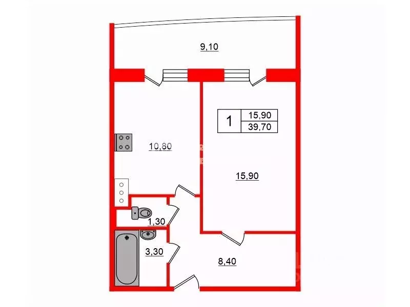 1-к кв. Санкт-Петербург ул. Катерников, 5к1 (39.7 м) - Фото 1