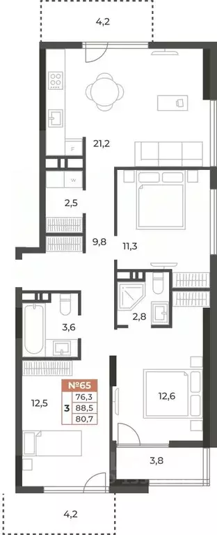 3-к кв. Крым, Симферополь ул. Караимская, 50 (80.7 м) - Фото 0