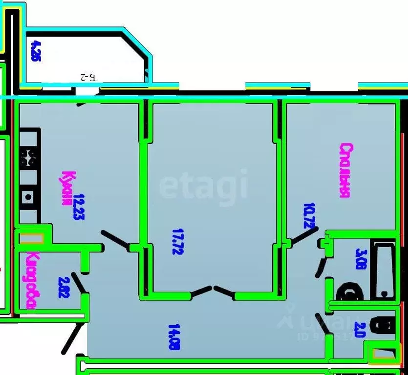 2-к кв. Татарстан, Казань ул. Тансык, 5 (62.7 м) - Фото 1