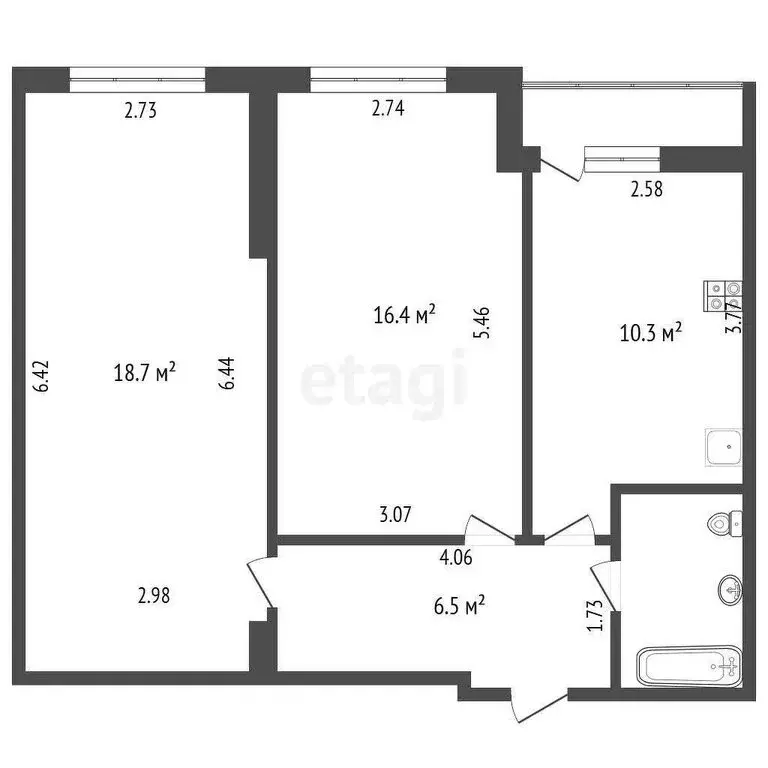 2-комнатная квартира: Пермь, улица Красные Казармы, 64 (60 м) - Фото 1