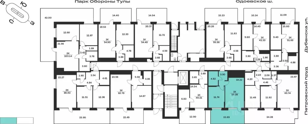 1-к кв. Тульская область, Тула Жукова Парк жилой комплекс (44.4 м) - Фото 1