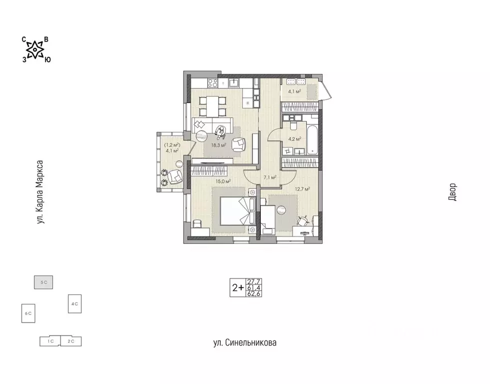 2-к кв. Хабаровский край, Хабаровск ул. Синельникова, 4 (62.6 м) - Фото 1
