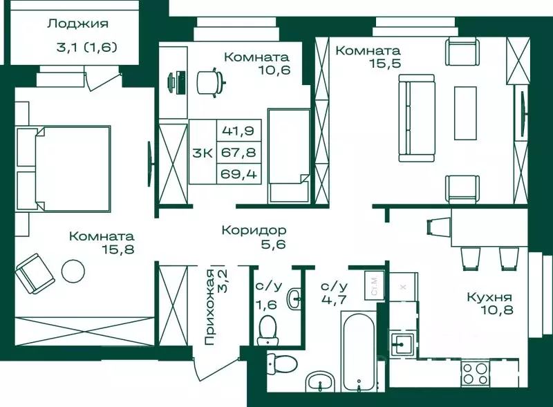 3-к кв. Алтай, Майминский район, с. Майма Алтайская ул., 2к4 (69.4 м) - Фото 1