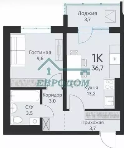 1-комнатная квартира: Обь, Большая улица, 23 (37.2 м) - Фото 0