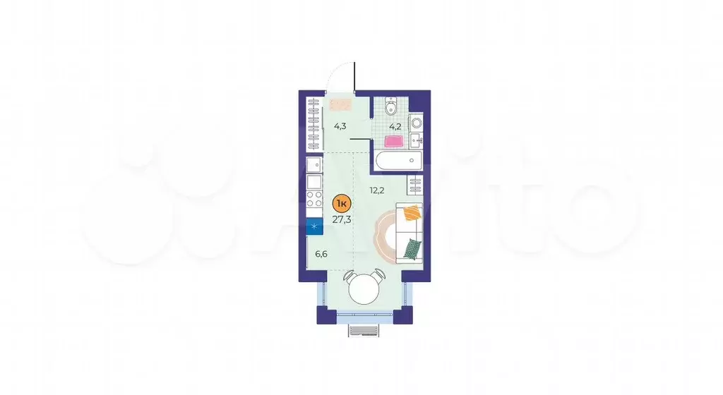 Квартира-студия, 27,3 м, 2/25 эт. - Фото 1