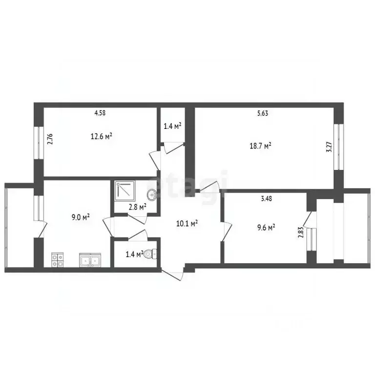 3-к кв. Севастополь ул. Александра Шостака, 9 (68.9 м) - Фото 2