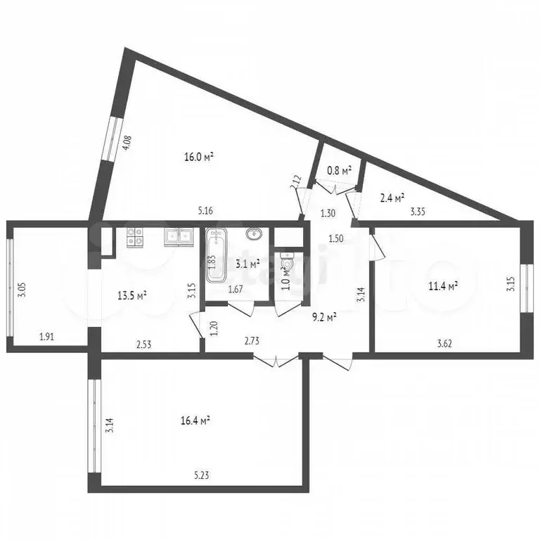 3-к. квартира, 73,8 м, 2/9 эт. - Фото 0