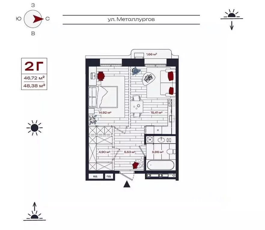 2-к кв. Иркутская область, Братск ул. Металлургов, 10 (48.38 м) - Фото 0