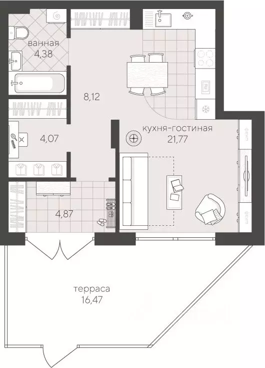 Студия Тюменская область, Тюмень ул. Сергея Свиридова, 15 (43.21 м) - Фото 1