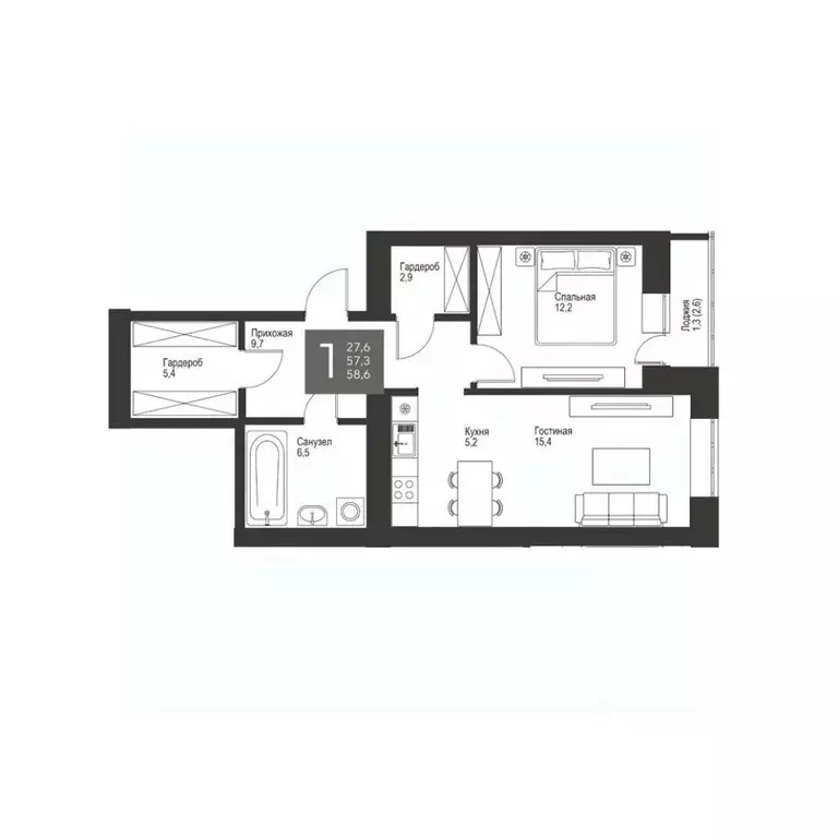1-к кв. Татарстан, Альметьевск ул. Гафиатуллина, 60 (57.6 м) - Фото 0
