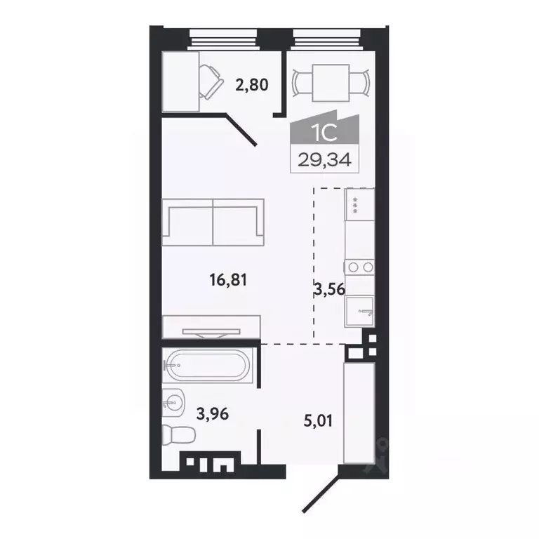 Студия Томская область, Томск Черемошники мкр, ул. Бердская, 14/3 ... - Фото 1