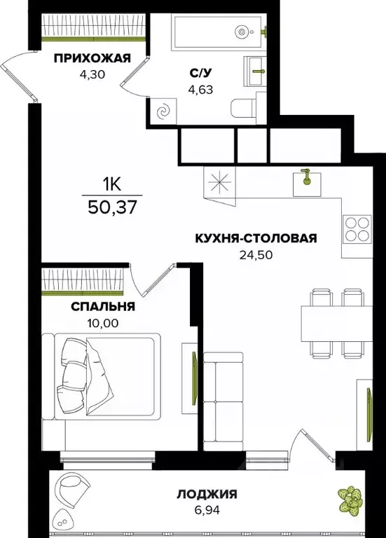 1-к кв. Тульская область, Тула  (50.37 м) - Фото 0