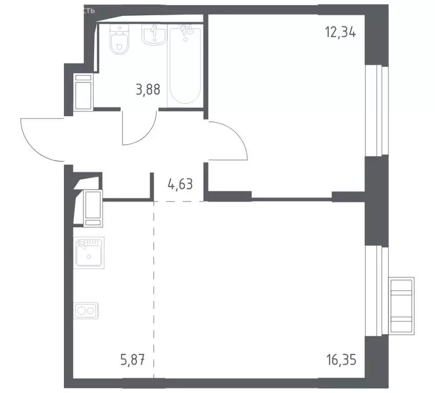 1-комнатная квартира: посёлок городского типа Мисайлово, микрорайон ... - Фото 1