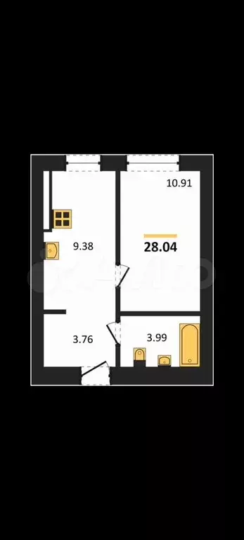 1-к. квартира, 28 м, 1/6 эт. - Фото 1