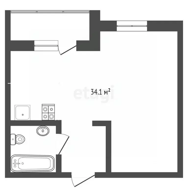 Студия Тюменская область, Тюмень Полевая ул., 105к2 (34.1 м) - Фото 2