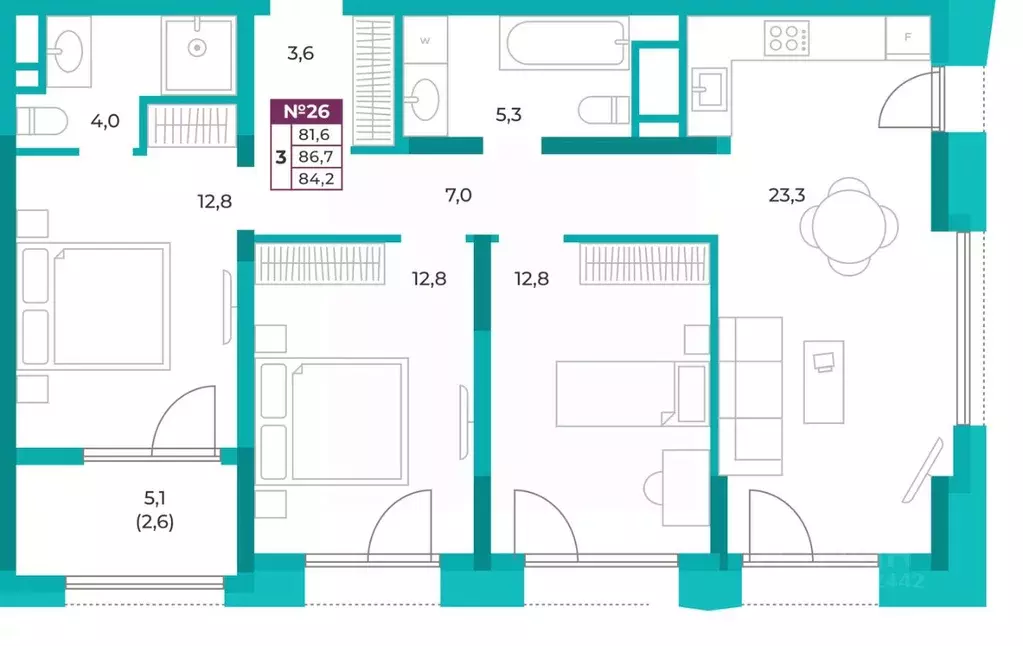 3-к кв. Крым, Симферополь ул. Воровского, 24 (84.2 м) - Фото 0